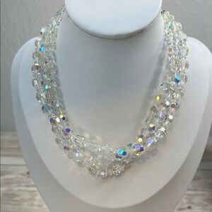 Vintage Triple Strand Crystal AB Beaded Necklace